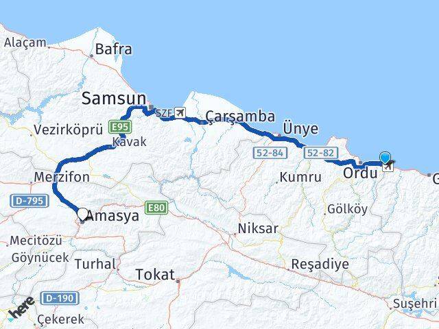 Ordu Gülyalı Amasya Arası Kaç Km - Yol Haritası