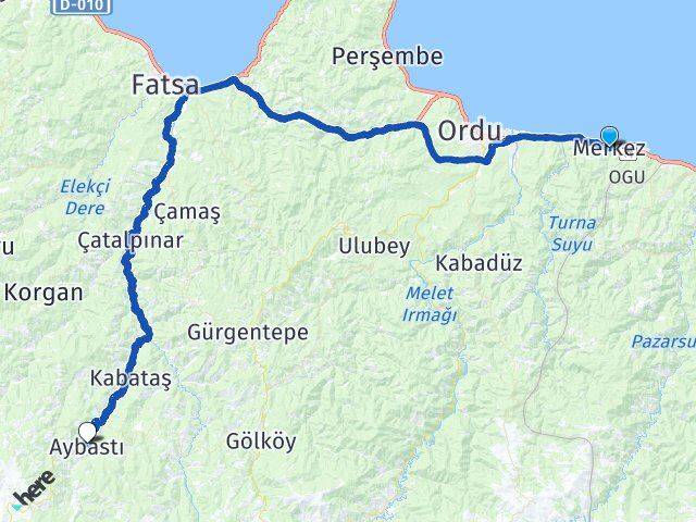 Ordu Gülyalı Aybastı Arası Kaç Km - Yol Haritası