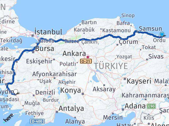 Ordu Gülyalı Aydın Arası Kaç Km - Yol Haritası