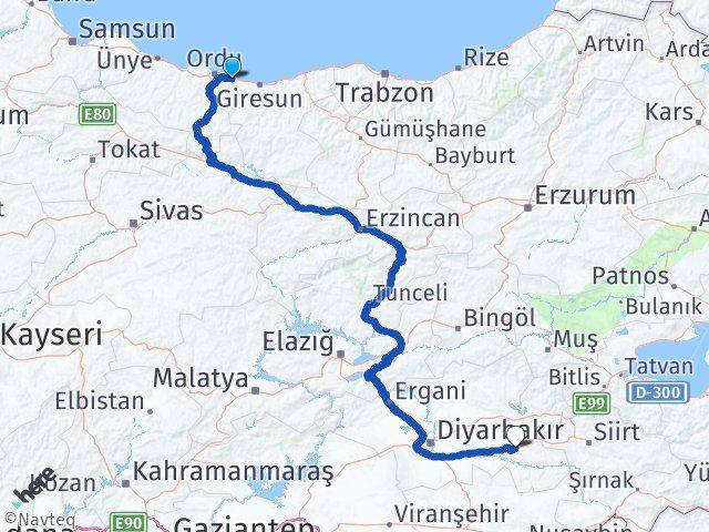 Ordu Gülyalı Batman Arası Kaç Km - Yol Haritası