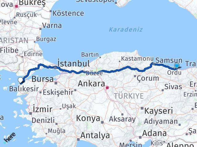 Ordu Gülyalı Çanakkale Arası Kaç Km - Yol Haritası