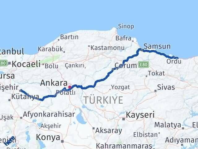 Ordu Gülyalı Eskişehir Arası Kaç Km - Yol Haritası