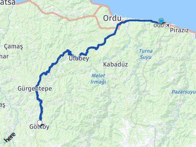 Ordu Gülyalı Gölköy Arası Kaç Km - Yol Haritası