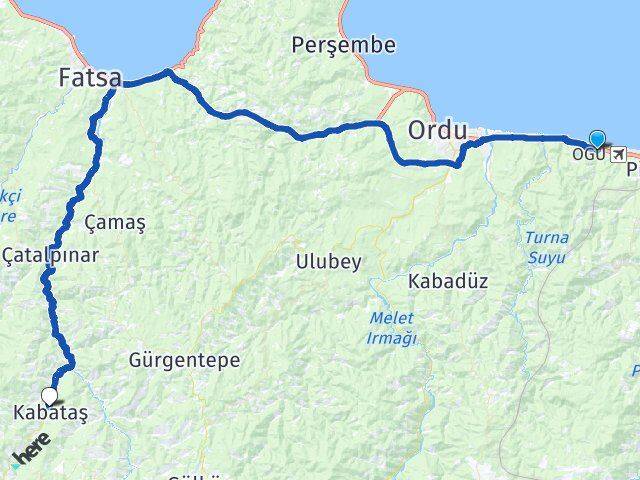 Ordu Gülyalı Kabataş Arası Kaç Km - Yol Haritası