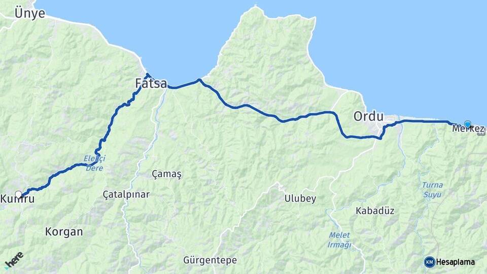 Ordu Gülyalı Kumru Arası Kaç Km - Yol Haritası