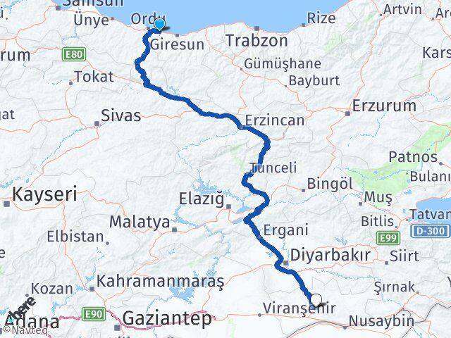 Ordu Gülyalı Mardin Arası Kaç Km - Yol Haritası