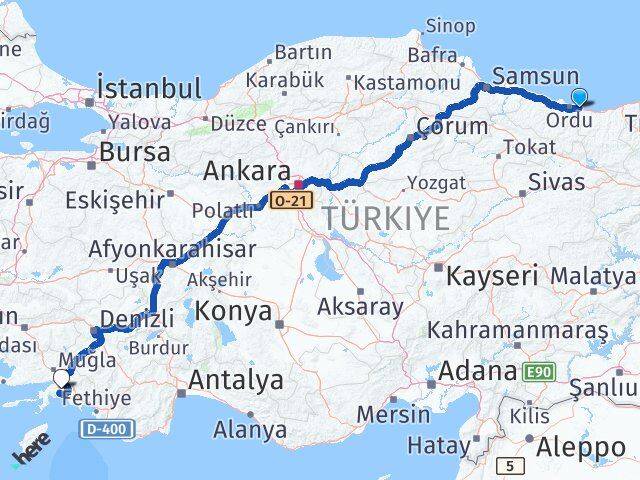 Ordu Gülyalı Muğla Arası Kaç Km - Yol Haritası