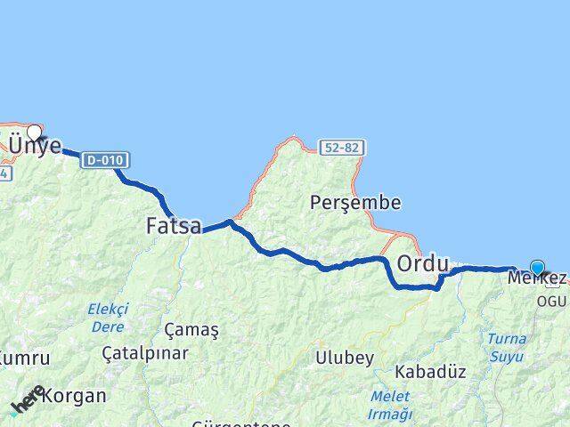 Ordu Gülyalı Ünye Arası Kaç Km - Yol Haritası