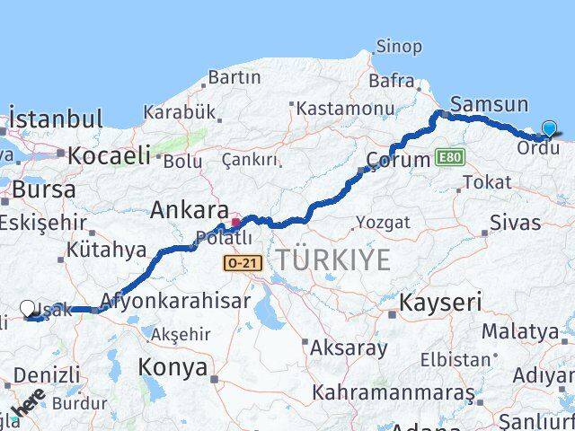 Ordu Gülyalı Uşak Arası Kaç Km - Yol Haritası