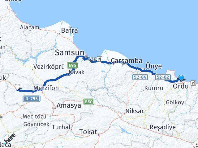 Ordu Gümüşhacıköy Amasya Arası Kaç Km - Yol Haritası