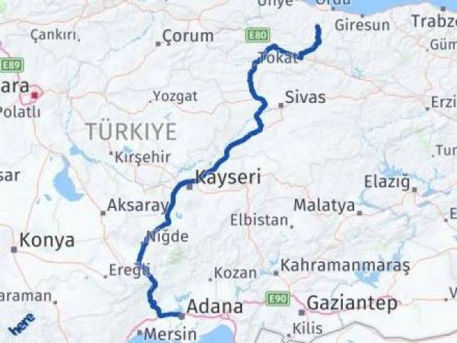Ordu Gürgentepe Adana Arası Kaç Km - Yol Haritası