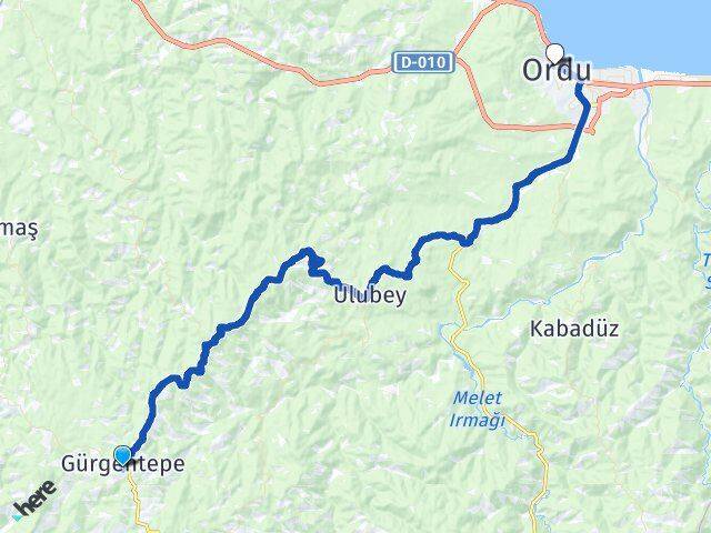 Ordu Gürgentepe Altınordu Arası Kaç Km - Yol Haritası