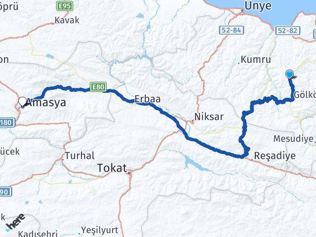 Ordu Gürgentepe Amasya Arası Kaç Km - Yol Haritası