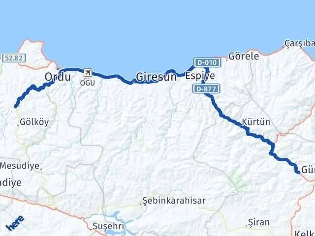 Ordu Gürgentepe Gümüşhane Arası Kaç Km - Yol Haritası