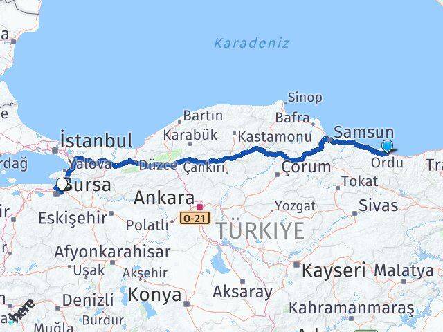 Ordu Gürsu Bursa Arası Kaç Km - Yol Haritası
