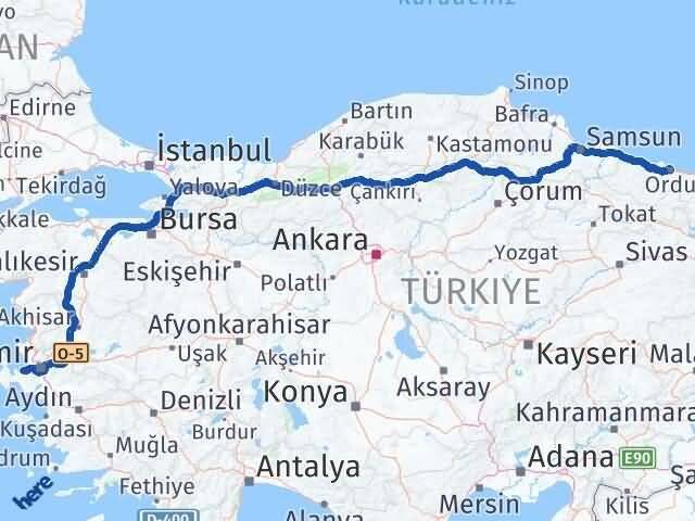 Ordu Güzelbahçe İzmir Arası Kaç Km - Yol Haritası