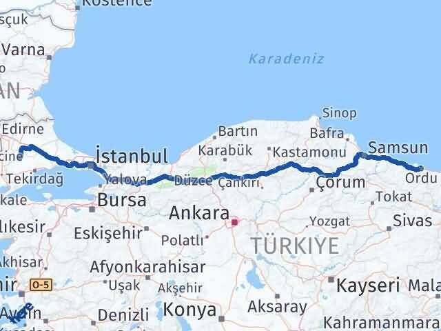 Ordu Hayrabolu Tekirdağ Arası Kaç Km - Yol Haritası