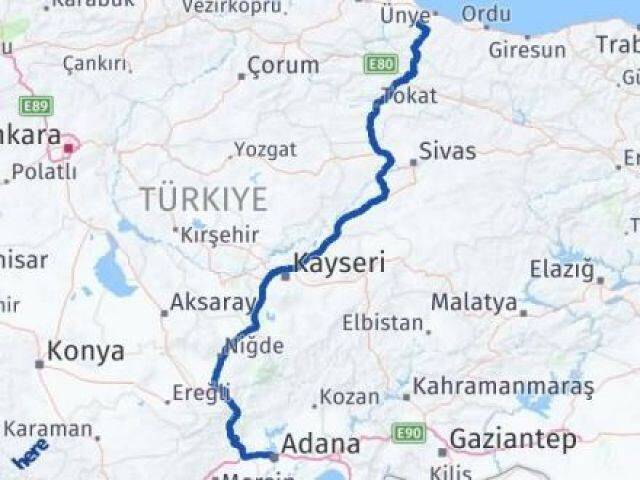 Ordu İkizce Adana Arası Kaç Km - Yol Haritası