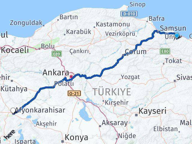 Ordu İkizce Afyonkarahisar Arası Kaç Km - Yol Haritası
