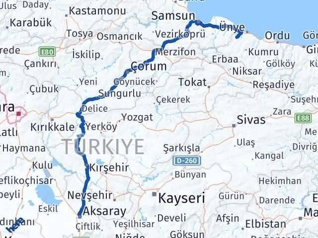 Ordu İkizce Aksaray Arası Kaç Km - Yol Haritası