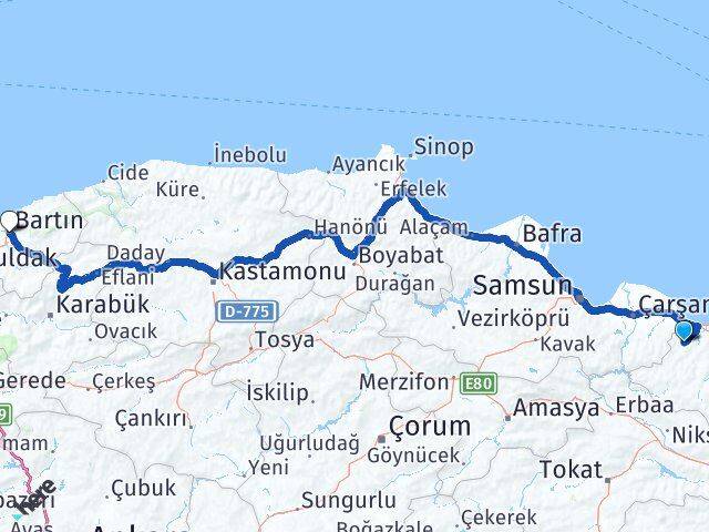 Ordu İkizce Bartın Arası Kaç Km - Yol Haritası