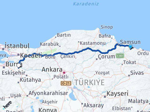 Ordu İkizce Bilecik Arası Kaç Km - Yol Haritası