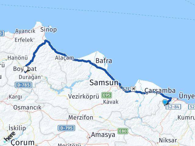 Ordu İkizce Boyabat Sinop Arası Kaç Km - Yol Haritası