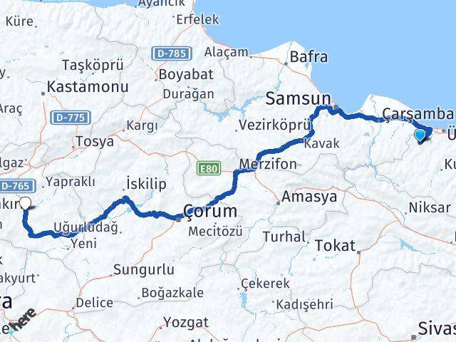 Ordu İkizce Çankırı Arası Kaç Km - Yol Haritası