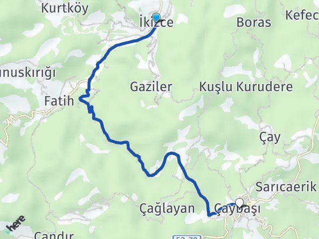 Ordu İkizce Çaybaşı Arası Kaç Km - Yol Haritası