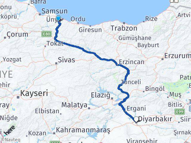 Ordu İkizce Diyarbakır Arası Kaç Km - Yol Haritası