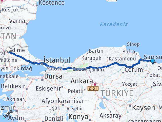 Ordu İkizce Edirne Arası Kaç Km - Yol Haritası