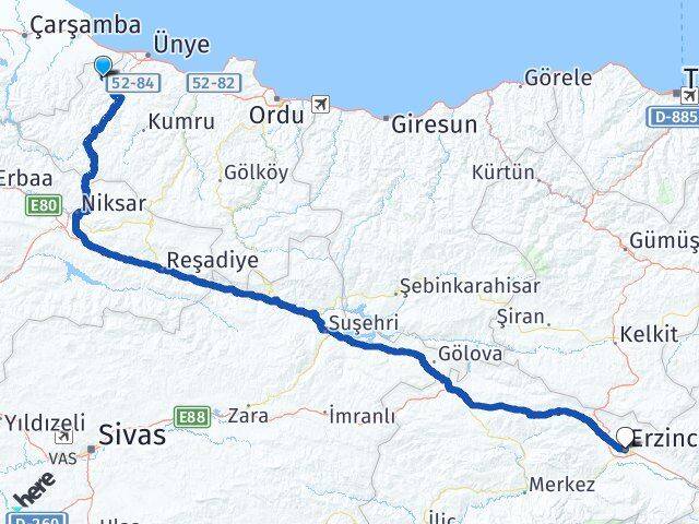 Ordu İkizce Erzincan Arası Kaç Km - Yol Haritası