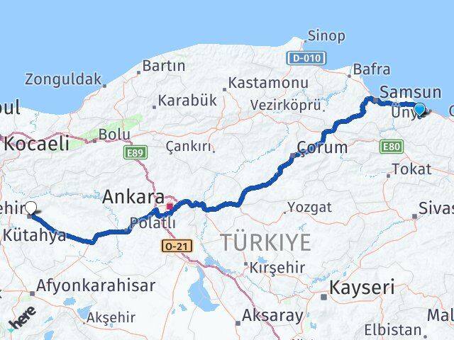 Ordu İkizce Eskişehir Arası Kaç Km - Yol Haritası