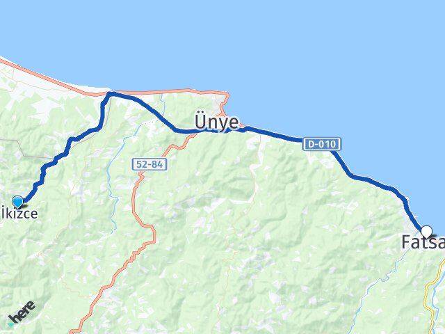 Ordu İkizce Fatsa Arası Kaç Km - Yol Haritası
