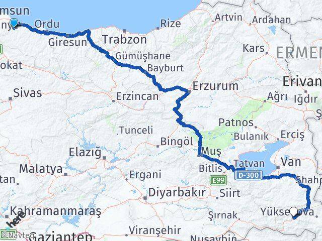 Ordu İkizce Hakkari Arası Kaç Km - Yol Haritası