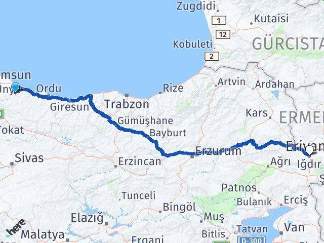 Ordu İkizce Iğdır Arası Kaç Km - Yol Haritası