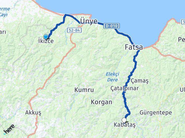 Ordu İkizce Kabataş Arası Kaç Km - Yol Haritası