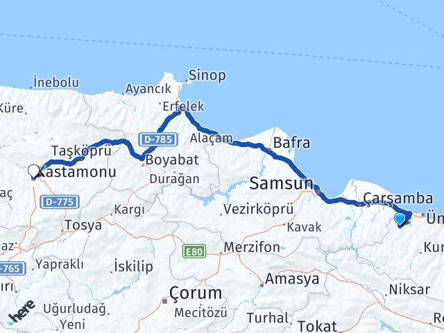 Ordu İkizce Kastamonu Arası Kaç Km - Yol Haritası