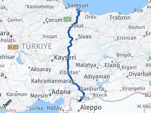 Ordu İkizce Kilis Arası Kaç Km - Yol Haritası