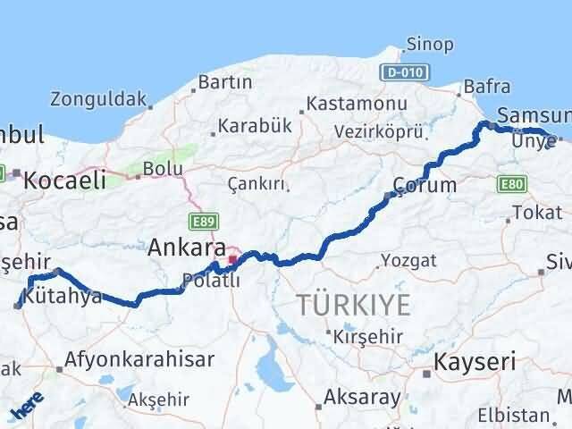 Ordu İkizce Kütahya Arası Kaç Km - Yol Haritası