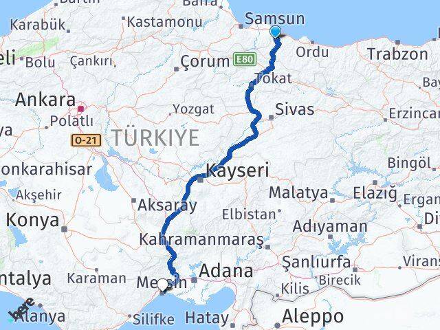 Ordu İkizce Mersin Arası Kaç Km - Yol Haritası