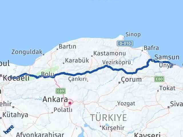 Ordu İkizce Sakarya Arası Kaç Km - Yol Haritası