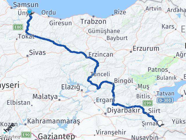 Ordu İkizce Şırnak Arası Kaç Km - Yol Haritası
