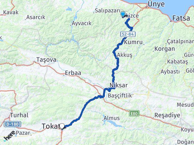 Ordu İkizce Tokat Arası Kaç Km - Yol Haritası