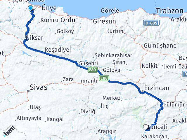 Ordu İkizce Tunceli Arası Kaç Km - Yol Haritası