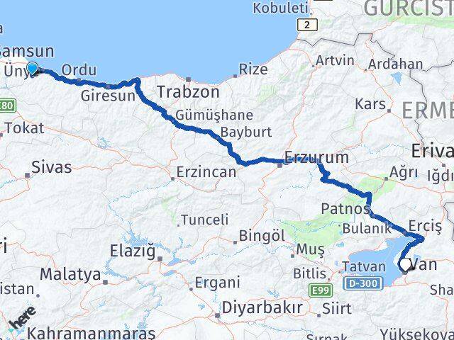 Ordu İkizce Van Arası Kaç Km - Yol Haritası