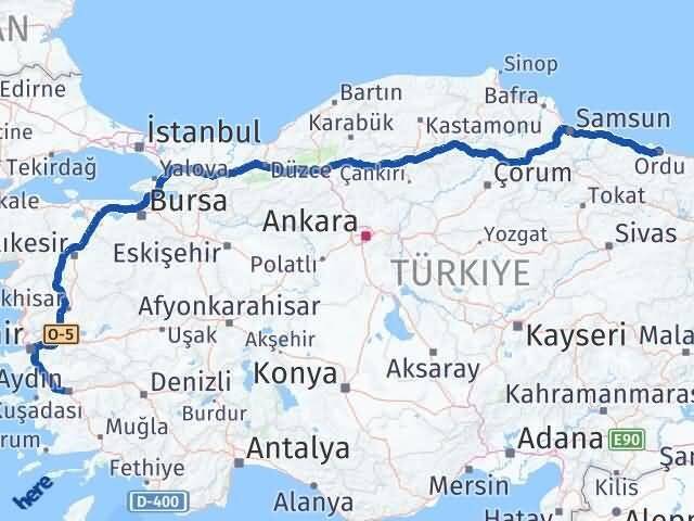 Ordu İncirliova Aydın Arası Kaç Km - Yol Haritası