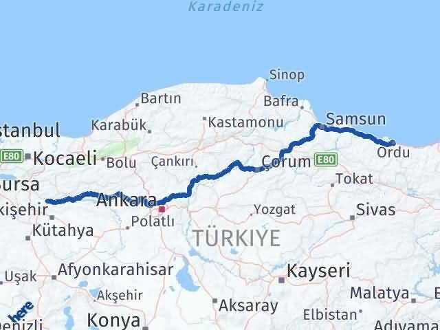 Ordu İnhisar Bilecik Arası Kaç Km - Yol Haritası