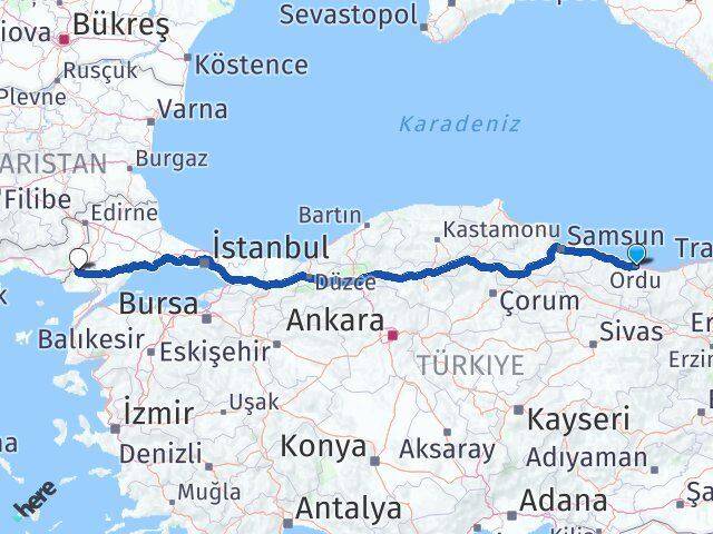 Ordu İpsala Edirne Arası Kaç Km - Yol Haritası