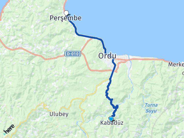 Ordu Kabadüz Perşembe Arası Kaç Km - Yol Haritası
